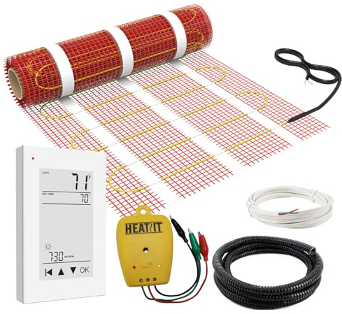 HEATIT Warmmat Système de chauffage au sol auto-adhésif électrique et thermostat ET-72 et moniteur d'alarme 70 m²