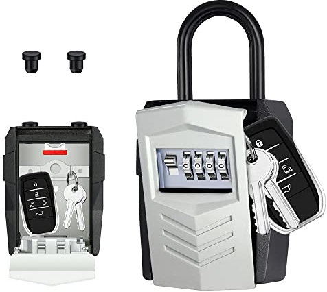 ZHEGE Key Lock Box Outdoor, Large Car Key Safe Padlock for over [10 House Keys], Mountable and Portable Key Box with Code for Home, Office, Airbnb, Warehouse, Garage, Surfing, etc. (Grey)