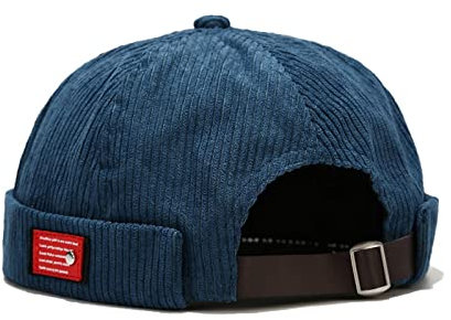 Faringoto Klassische Mütze für Herren und Damen, Samt, Vintage-Stil, einfarbig, Hip-Hop, randlos, Buchstaben, Etikett, Docker, Totenkopfkappe, 56-Blau, Einheitsgröße
