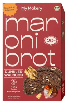 My Makery Maronibrot Backmischung Sorte Dunkles Walnuss I glutenfrei, vegan I lower carb, protein- & ballaststoffreich I 20% Kastanienmehl I ohne Zuckerzusatz I ohne künstliche Zusatzstoffe