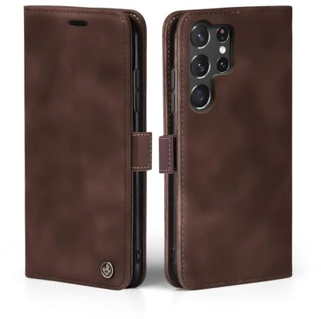 LBH Handyhülle für Samsung Galaxy S23 Ultra in Dunkelbraun mit Karten- und Geldfach Smartphone Hülle mit Standfunktion Flip Case Schutzhülle Magnetverschluss Vintage