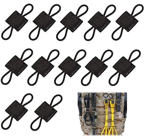 12 Stück Outdoor Molle Tasche Schnalle,Taktische Weste Gurtband Mit Schnalle,Molle System Rucksack Weste Zubehör,Zubehör für tactical backpack, für Antenne Stick Rohr,Flaschen,usw (Schwarz)