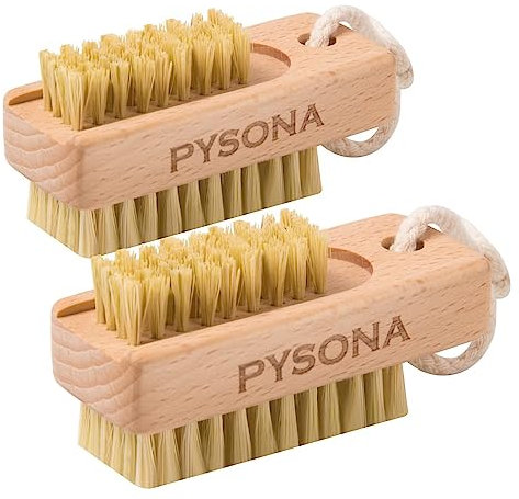 PySona Wooden Non-Slip Two-Sided Hand and Foot Nail Brush, Nail Brush for Cleaning Fingernails, Heavy Duty Fingernail Scrubber Brushes with Hanging Rope