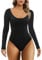 SHAPERX Bodysuit for Women Long Sleeve Tops High Stretch Leotard Top Thong Second-skin Feel Jumpsuit Scoop Neck Body Suits, UK-SZ5260-Black-L