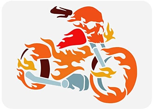 FINGERINSPIRE Flammen Motorrad Schablone 29.7x21cm Aushöhlen Motorrad Muster Schablone, Wiederverwendbar Kunststoff Feuerflamme Schablone Dekoration Für Die Wand, Fliesen, Stoff, Möbel