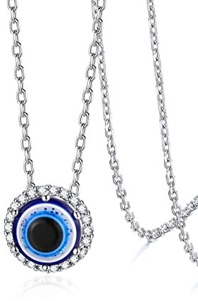 Silvora Collar Mal de Ojo Turco Cristal Azul, Colgante Plata con Diamantes