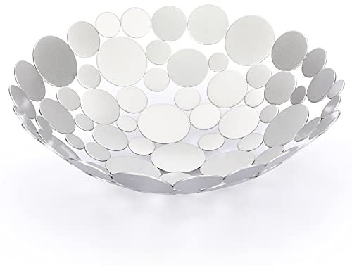 SUMTree Rund Silber Obstschale aus Eisen Modern Obstkorb Brotkorb Dekoschale Aufbewahrung für Brot Obst Gemüse in Küche Wohnzimmer Esstisch Durchmesser 30cm