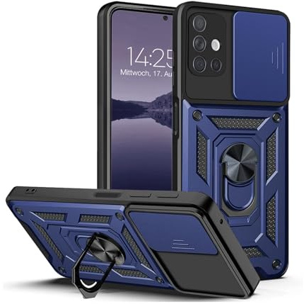 LBH Armor Hülle für Samsung Galaxy A51 Case mit Kameraschutz Outdoor Stoßfest Handyhülle 360 Grad Metal Ring Halter Ständer Schutzhülle für Handyhalterung Auto Magnet Blau