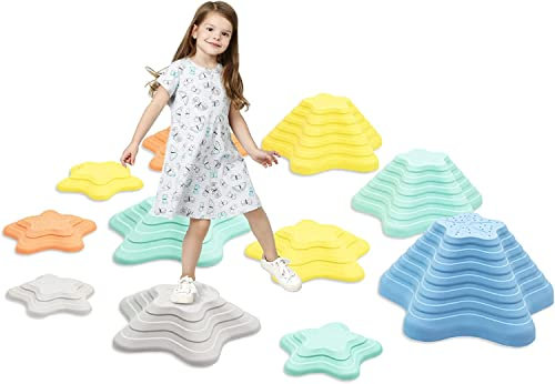 Balanciersteine für Kinder, Rutschfeste Stapelsteine Balanciersteine für Innen und Außenbereiche, Kinder Gartenspielzeug zur Förderung von Balancev Koordination 11 Stück