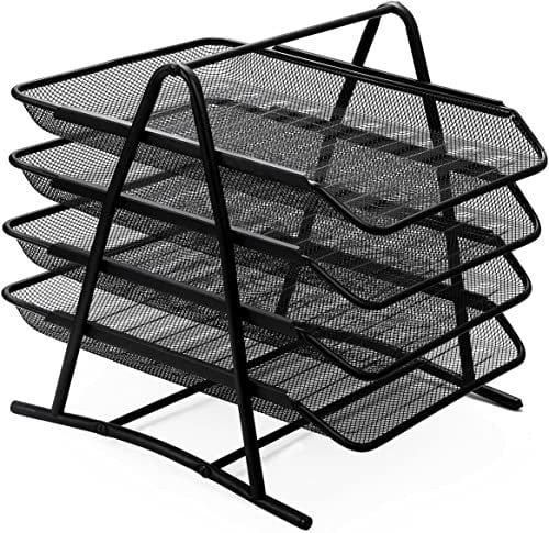 Unibos | Mesh Desk Organiser 4 Tier Letter Tray Organizer Office Desktop Document Paper File Storage Mesh Filling Collection for Home & Office Use (BLACK)