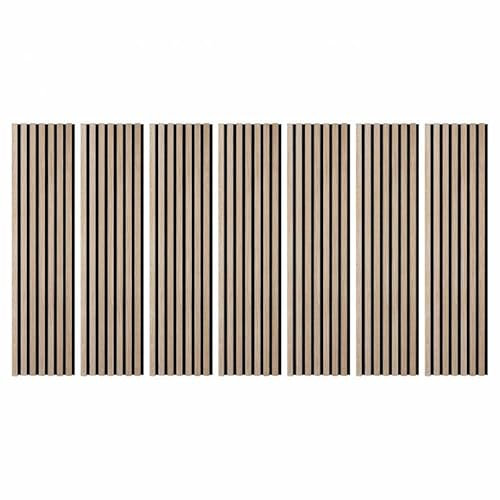 DECOON - Lot de 7 Panneaux muraux tasseaux bois 120 x 30 cm - Chêne clair véritable sur feutrine noire - Revêtement décoratif intérieur pour tête de lit, soubassement ou mur design - 1,44 m²