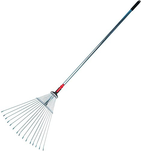 Verstellbarer Laubharken aus Metall, Garten-Rasenrechen, Laubrechen mit Griff und klappbarem Kopf, Teleskoprechen, tragbares Laubrasen-Gartengerät