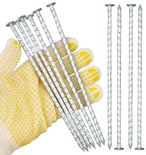 JPOIP 8 Heavy Duty Spiral Landscape Spikes - Solid Galvanized Metal Garden Stakes for Fixing Paver Edging, Weed Barriers, Artificial Turf, Turf, Tent, Garden Plants and More (50)