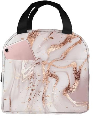 Reusable Insulated Lunch Bag, Rose Golden Marble Lunch Bag, Portable Lunch Tote Bag, Cooler Bag, Leak-Proof Lunch Organizer Box, Thermal Food Box for Girls Boys Men Women Office School Picnic