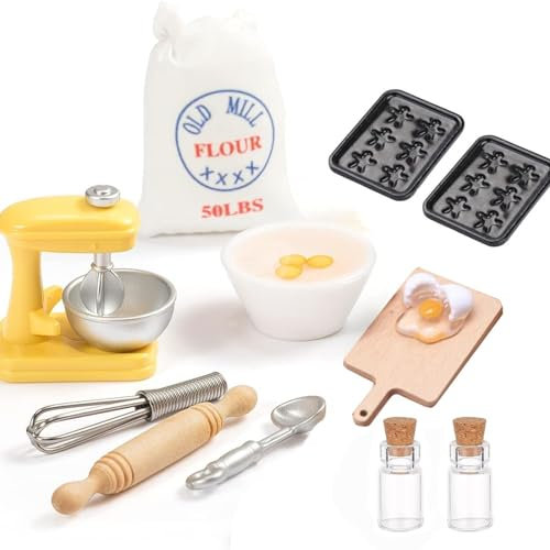 Qooloo Puppenhaus Zubehör, wichtel zubehör Weihnachten,Weihnachten Miniatur Deko, DIY küche Backset,12 Stück Miniatur Zubehör Backen Set für Wichteltür Deko, 20231023