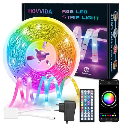 HOVVIDA LED Strip 5M, 24 LEDs/Meter, 24V RGB LED Streifen, 120 LED, APP und Fernbedienung, Musiksynchronisierung, Timing-Modus, für Zimmer, Schlafzimmer, Spielzimmer, Party, Festival