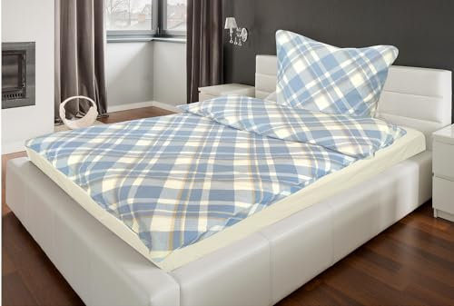 MB Warenhandel24 Bettwäsche Winter Biber 100% Baumwolle Feinbiber 135x200 + 80x80 cm 2-4 TLG teilig mit Reißverschluss (Karo Blau, 2X ca. 135x200 cm 2X ca. 80x80 cm)