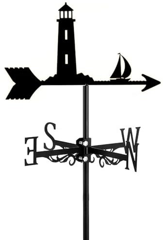 ZNEL Wetterfahne mit Boot oder Schiff Metall Silhouette Ornament für Garten Zaun & Schuppen Outdoor Bauernhof Szene Yard Patio Dekorationen Wetterhahn Windrichtungsanzeiger,Sloop & Lighthouse