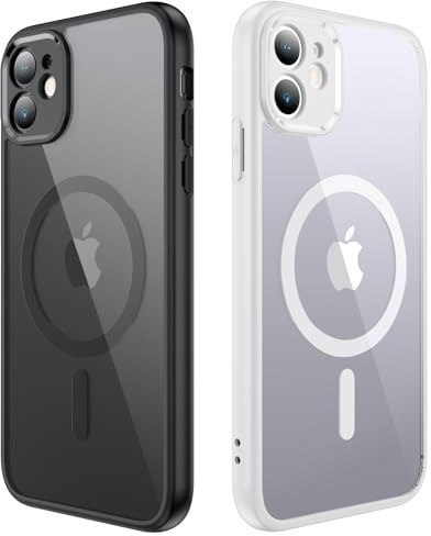 Anloes Magnétique Coque pour iPhone 11 Compatible avec MagSafe, [2 Pièces] Protection Antichoc Militaire Etui Anti Rayures Transparente Arrière Housse Case pour iPhone 11 (Noir et Blanc)