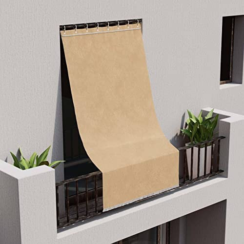 Toldo para balcón, kit con ganchos y anillas, para ventana, cortina en cascada, de tela resistente, para exterior/camping (145 x 290 cm, beis)