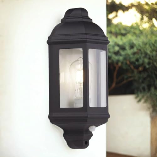 Licht-Erlebnisse Außenlampe Bewegungsmelder Schwarz H: 36 cm E27 Glas Aluminium Maritim IP44 Wandlampe außen Außenleuchte Haus