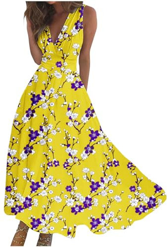 Vestito Donna Curvy Estivo Bohémien Donna Abito Estivo Lungo Senza Maniche Stampa Fiori Abbigliamento Vestito Elegante Sexy Vestiti Donna Estivi Lunghi Prendisole Alto Lunga Vacanze Spiaggia Dress