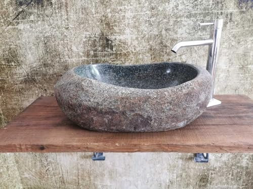Fregadero de piedra natural. Medidas 60 x 38 x 19 cm. Fotos reales del lavabo, lavabos de piedra, lavabos de apoyo de piedra de río natural