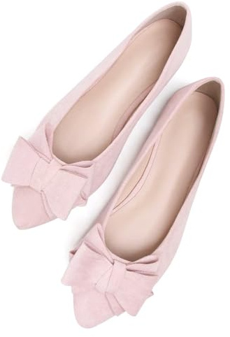 SAILING LU Bow-Knot Ballet Flats for Women Pointed Toe Crystals Wedding Shoes Comfort Light Weight Loafers, 241-light Pink, 5.5 UK
