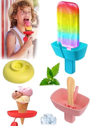 4 Stück Tropffrei Eis am Stiel-Halter für Kinder, Silikon Eishalterung Kinder Wiederverwendbarer Eis Halter,mit Strohhalm Eislutscher Halter Silikon BPA-Freie Popsicle Holder