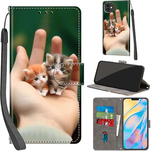 PHINIENLAND Wallet Flip Case for iPhone 12 / iPhone 12 Pro Leather Kitten | 3 Card Slots & 1 Cash Pocket, Magnetic Closure, Kickstand, Premium PU Leather flip cover for iPhone 12 / 12 Pro