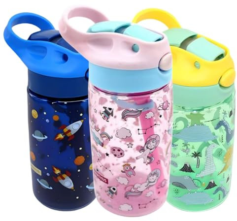 MHwan Gourde Enfant, 450ml Gourde Fille licorne mignonne anti-fuite, sans BPA, Gourde Enfant avec paille Robuste et Durable, Gourde Paille Enfant en Paille Portable, adapté à lécole, voyage