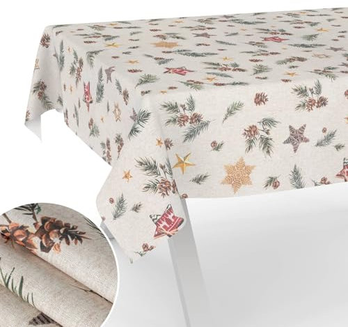 Weihnachtstischdecke Stofftischdecke Tischdecke Weihnachten abwaschbar pflegeleicht Weihnachten Stern 180x100cm Schnittkante