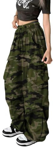 DINGJIUYAN Pantaloni cargo harem paracadute da donna gotici Y2k taglie forti vita elastica pantaloni Harajuku punk jogger, 3XL