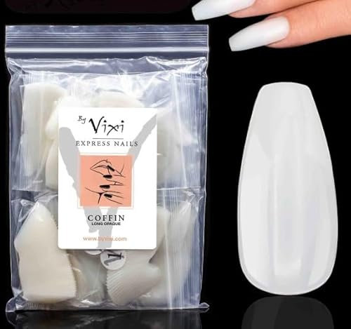 500 Pieces LONG COFFIN OPAQUE False Nails, 10 Sizes, Press On, Full Cover, Fake Nail Extensions