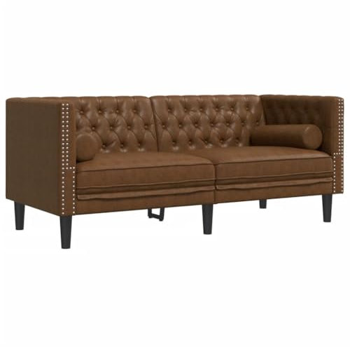 Hommdiy Chesterfield-Sofa,Polstersofa Loungesofa Wohnzimmersofa mit Nackenrollen 2-Sitzer Braun Kunstleder