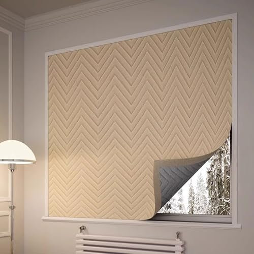 Thermovorhang Kälteschutz Fenster, 530g/㎡, Winddicht Kälteschutzvorhang Wärmeschutz Zugluftstopper Windstopper Fenster Abdichten Verdickt Isolier Schutz Vorhang für Winter(Beige,1x1m)