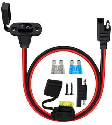 HuaLiSiJi SAE Wetterfest Steckdose Seitenwandanschluss 12 AWG SAE Einbaudose, SAE Kabel mit Sicherung 15A 20A 25A für Auto, Boot, Motorrad (0.6m)