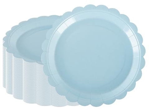 PHUNAT Lot de 50 assiettes en carton bleu layette de 23 cm - Vaisselle de fête robuste pour anniversaire, fête prénatale, décorations de fête à thème bleu clair