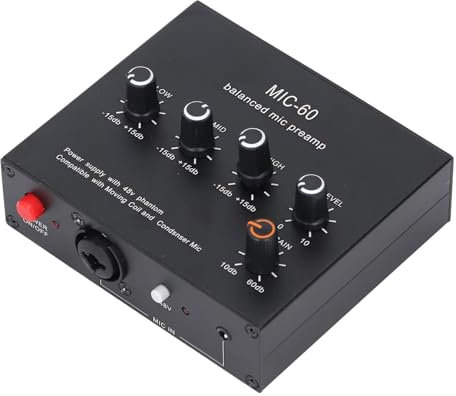 Amplificateur de Gain de Micro de Préampli de Microphone, Amplificateur Audio, avec Entrées XLR de 3,5 Mm, 6,5 Mm, Prend en Chargé le Réglage de tonalité LOW, MID, HIGH, Réglage