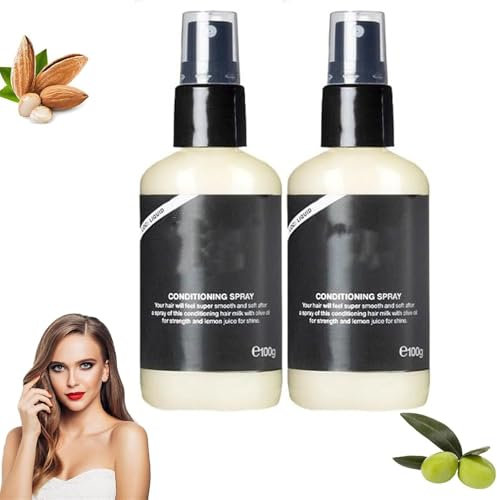 Super Milk Conditioning Hair Primer, Super Milk Hair Primer Conditioner Spray Smooth Hair Care for Curly & Straight Hair, Frizz Control & Heat Protection (2Pcs)