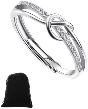 925 Sterling Silber Ringe Frauen Liebesknoten Ringe,Liebes Ringe, für verstellbare offene Finger Federringe Schmuck Geschenke gekreuzte Ringe für Frauen mit Zirkonia
