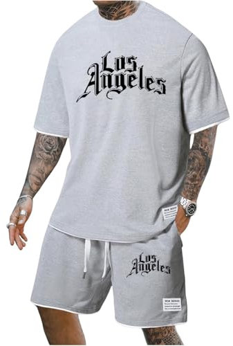 Herren T-Shirt und Shorts Set Baumwolle 2 Teiliges Sommer Trainingsanzug Jogginganzug Kurzarm Casual Freizeitanzug Tracksuit Outfit Set Zweiteiler Rundhal Sportanzug Y2K Streetwear Shirts Kurze Hose