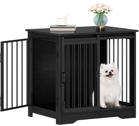 Hzuaneri Hundekäfig Möbel, 69 cm Hundebox, 2 Türen, Moderne Hundekäfig Indoor für kleine/mittlere/große Hunde, Beistelltisch, Hundebox für Zuhause 69 × 49 × 64,5 cm, Schwarz DFC84304B