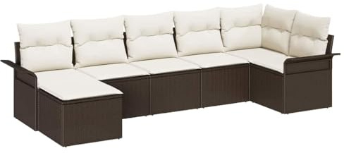 vidaXL 7-teiliges Garten-Sofa-Set mit Kissen, braunes Poly-Rattan, modulare Sitzmöbel für Terrasse, Balkon und den Garten. Perfekt zum Entspannen oder für eine gemütliche Zeit draußen.