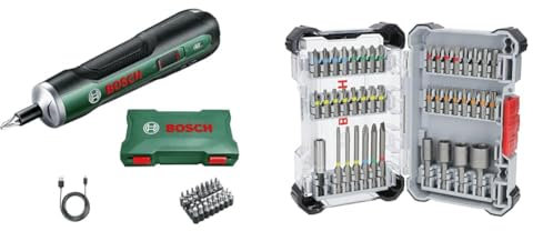 Bosch Home and Garden Cordless Screwdriver PushDrive (3.6 Volt, 32 bits, in Storage Box) + 43x Extra Hard Screwdriver Bit Set, 43-Piece (197 x 110.5 mm, Professional Accessories Screwdriver, Drill)