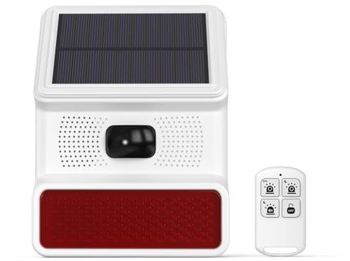 Kabellose Smart-Außensirene mit Solar-WLAN-Panel-Bewegungsmelder, lauter Alarm und blinkendes Stroboskop, App-Steuerung, einfach zu installieren, kabellose Sirene, 433 MHz