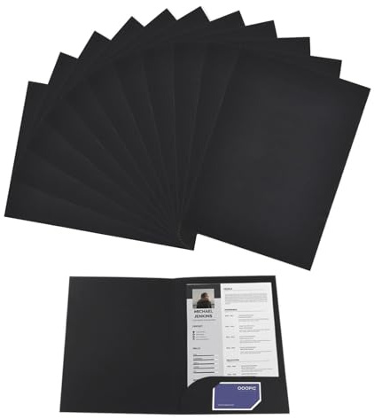 Kraft Mappe, 12 Stück A4 Kraftpapier Dokumentenmappe, Präsentationsmappe mit Visitenkartenschlitz, Pappordner, Ordner mit Tasche, für Dateien, Besprechungen, Berichte(Schwarz)