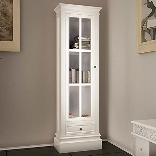 KTHLBRH Vitrine étroite avec trois compartiments et tiroir, style maison de campagne blanche, armoire de rangement en MDF pour bureau, salon et chambre à coucher, armoire de rangement avec porte de