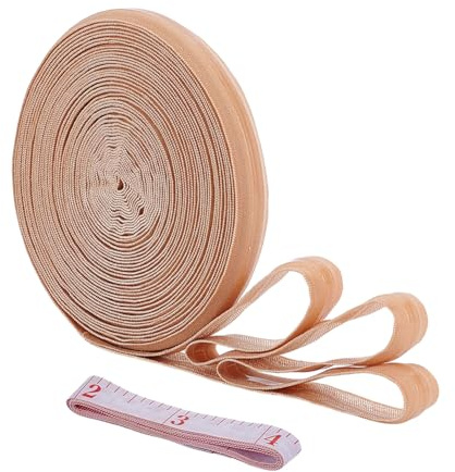 nbeads 9.14m Silikon Greiferband, 1.5cm Rutschfestes Dehnbares Gummiband Mit Silikonrückseite Und 1 Rollen Weichem PU Bügelband Für Die Herstellung von BHS Bademode Kleidern Und Kostümen, Peachpuff