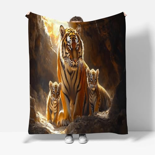 Tiger Kuscheldecke Tier Decke für Teenager Jungen Mädchen Weiche Flauschig Flanelldecke Warmer Herbst Sofadecke Fleecedecke Wohndecke für Sofa Couch Bett TV 130x150cm R82